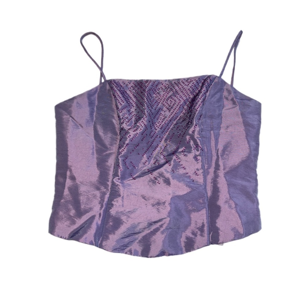 Purple Satin vintage Camisole Vintage Corset Lace Up Sparkly Beaded Top Bustier